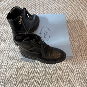 Prada Black Leather Lace-Up Boots